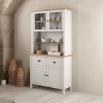 Buffet vaisselier 4 portes 90x40x180 cm blanc et ch�ne - zrata