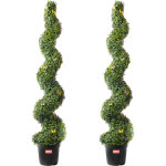 Buis artificiel, lot de 2, faux arbres topiaires 152, 4 cm avec feuilles supplementaires et pot, resistante ...