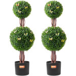 Buis artificiel, lot de 2, faux arbres topiaires double boule 91, 4 cm avec feuilles supplementaires ...