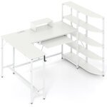 Bureau en l avec 5 tagres, table d'ordinateur avec support pour moniteur, bureau d'angle avec crochet ...