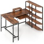 Bureau en l avec 5 Étagères, table d'ordinateur avec support pour moniteur, bureau d'angle avec crochet ... Bureau en l avec 5 Étagères, table d'ordinateur avec support pour moniteur, bureau d'angle avec crochet ...