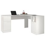 Beaux meubles pas chers - bureau d'angle blanc 2 caissons 2 portes 1 tiroir 1 niche l 160 h 78. 5 p 134. ...