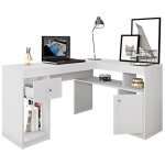 Bureau d'angle blanc avec caisson et rangements l 137. 2 h 75. 5 p 111. 6 cm