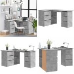 Bureau d'angle gris béton 145x100x76 cm bois d'ingénierie - bureau d'angle - bureau informatique - meuble ... Bureau d'angle gris béton 145x100x76 cm bois d'ingénierie - bureau d'angle - bureau informatique - meuble ...