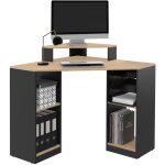 Bureau d'angle harry noir et faon htre gain de place bureau informatique avec rangements