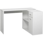 Homcom ? bureau d'angle rotatif blanc 117x82x74cm ? panneau de particules ? multi - rangements : tiroir, ...
