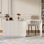 Bureau d'angle pivotant l 110cm - table informatique et coiffeuse multifonction, design blanc moderne ...