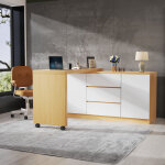 Bureau d'angle pliant avec roulettes verrouillables, meuble de rangement / buffet int�gr�, design multifonctio ...