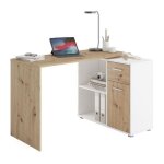 Albrecht - bureau d'angle avec rangements mlamin chene et blanc - l83 x h74 x p117 cm