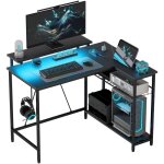 Bureau d'angle r�versible - homcom - led, 2 prises et 2 ports usb - panneau de particules et acier - ...