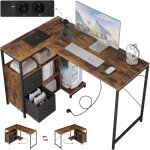 Bureau d'angle woltu, 120x80 cm, table d'ordinateur avec �tag�re r�versible, prises et port usb - a typ ...