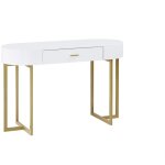 Bureau console avec 1 tiroir - mdf laqu� et m�tal - blanc et dor� - toreli ii de pascal morabito