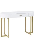 Bureau console avec 1 tiroir - mdf laqu et mtal - blanc et dor - toreli ii de pascal morabito