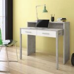 Toscohome - bureau console avec plateau extractible et 2 tiroirs en ciment et blanc - spixi