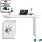 Bureau droit blanc - 117 x 50 x 76 cm, enti�rement peint, avec des courbes arrondies et des pieds de ...