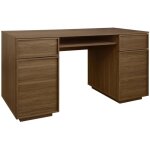 Bureau effet bois noyer 2 portes 2 tiroirs 1 niche 140cm - l 140 x p 55 x h 77cm - kuba