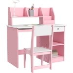 Bureau enfant avec chaise - zonekiz - clavier coulissant, tiroir, niches et �tag�res ouvertes - 90 x ...