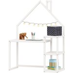 Idimex - bureau enfant nivia en forme de maison en pin massif lasur blanc