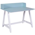 Bureau enfant r�glable en hauteur en mdf plateau bleu et pi�tement m�tal laqu� blanc - elion