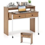 Bureau extensible mobile, table d'ordinateur gain de place avec tiroirs, bureau console en bois compacte ... Bureau extensible mobile, table d'ordinateur gain de place avec tiroirs, bureau console en bois compacte ...
