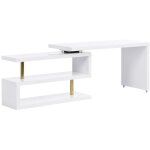 Vente - unique - bureau extensible avec plateau pivotant 360° - mdf laqué - blanc et doré - nicephore ... Vente - unique - bureau extensible avec plateau pivotant 360° - mdf laqué - blanc et doré - nicephore ...