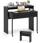 Bureau extensible, table d'ordinateur gain de place avec tiroirs, bureau console en bois compacte avec ... Bureau extensible, table d'ordinateur gain de place avec tiroirs, bureau console en bois compacte avec ...
