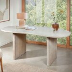 Bureau forme organique 180x90x75 cm en bois de manguier gris clair