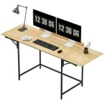 Bureau gamer avec 2 plateaux extensibles, large espace pour �crans, pieds m�tal robuste, ch�ne noir, ...