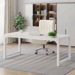 Bureau industriel - table de bureau informatique - 160 x 80 x 75 cm - pieds en m�tal, blanc
