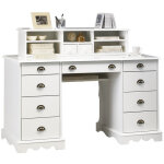 Bureau ministre blanc surmeuble style anglais 11 tiroirs l 137. 5 h 99. 7 p 58. 3
