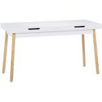 Bureau moderne blanc et ch�ne avec deux tiroirs 140 cm ? style scandinave 100009195