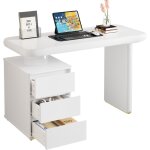 Bureau moderne blanc - design nuage - 117x50x74cm - 3 tiroirs - laqu