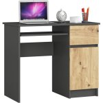 Bureau d'ordinateur akord droit piksel gris graphite 90 cm 1 porte 1 tiroir fa�ade ch�ne artisan 3 �tag�res ...