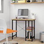 Bureau d'ordinateur?table de travail?table d'�tude noir et ch�ne clair 80x40x72cm mdf et m�tal cfw13582 ...