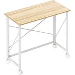 Homcom - bureau pliable � roulettes dim. 80x40cm acier blanc effet ch�ne clair