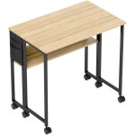 Bureau pliable à roulettes lenza aspect chêne clair et noir Bureau pliable à roulettes lenza aspect chêne clair et noir