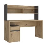 Meubletmoi - bureau et surmeuble 140 cm d�cor bois ch�ne gris fonc� mat - odyss�e