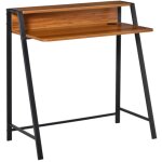 Bureau table d'ordinateur avec compartiment de rangement & passage pour câbles, métal noyer, 84x45x85cm, ... Bureau table d'ordinateur avec compartiment de rangement & passage pour câbles, métal noyer, 84x45x85cm, ...