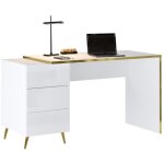 Bureau avec tiroirs - blanc brillant et dor� - marzialo