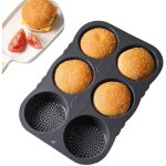 Burger buns moule de cuisson rond anti - adh�sif en silicone de 10 cm de diam�tre avec 6 cavit�s, moule ...