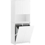 Sobuy - bzr150 - w armoire de salle de bain haute avec sac  linge, colonne meuble salle de bain avec ...