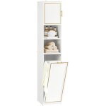 Meuble colonne de salle de bain avec 2 portes, 2 compartiments ouverts et panier à linge amovible design ... Meuble colonne de salle de bain avec 2 portes, 2 compartiments ouverts et panier à linge amovible design ...