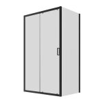 Cabine de douche 70x100 cm porte coulissante et paroi fixe profils aluminium verre opaque noir 6mm transparen ...