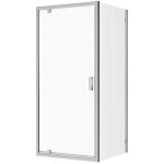 Cabine de douche 75x80 cm porte battante d'angle et paroi fixe profils aluminium chrome verre transparent ...