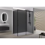Cabine de douche d'angle 150x80x195cm (lxpxh) verre 8mm, 1 porte coulissante, profil noir mat - dx906 ...