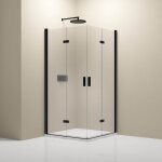 Cabine de douche d'angle 90x80x190cm (lxpxh) verre 8mm, 2 portes pliantes, profilé noir mat - nt213 90 ... Cabine de douche d'angle 90x80x190cm (lxpxh) verre 8mm, 2 portes pliantes, profilé noir mat - nt213 90 ...