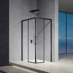 Grand verre - cabine de douche hauteur 185cm avec deux portes coulissantes profils en noir mat 80x80 ...
