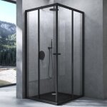 Cabine de douche noir 80x70cm paroi de douche deux portes coulissantes verre tremp� transparent avec ...