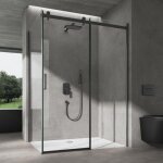 Cabine de douche noir en angle 80x100x195cm montage r�versible porte coulissante avec receveur de douche ...