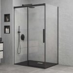 Mai&mai - cabine de douche noir en angle montage r�versible 80x100cm porte coulissante avec amortisseur ...
